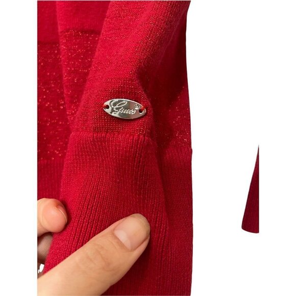 Guess Red V Neck Sweater‎ Size M Metallic accents - Picture 4 of 6